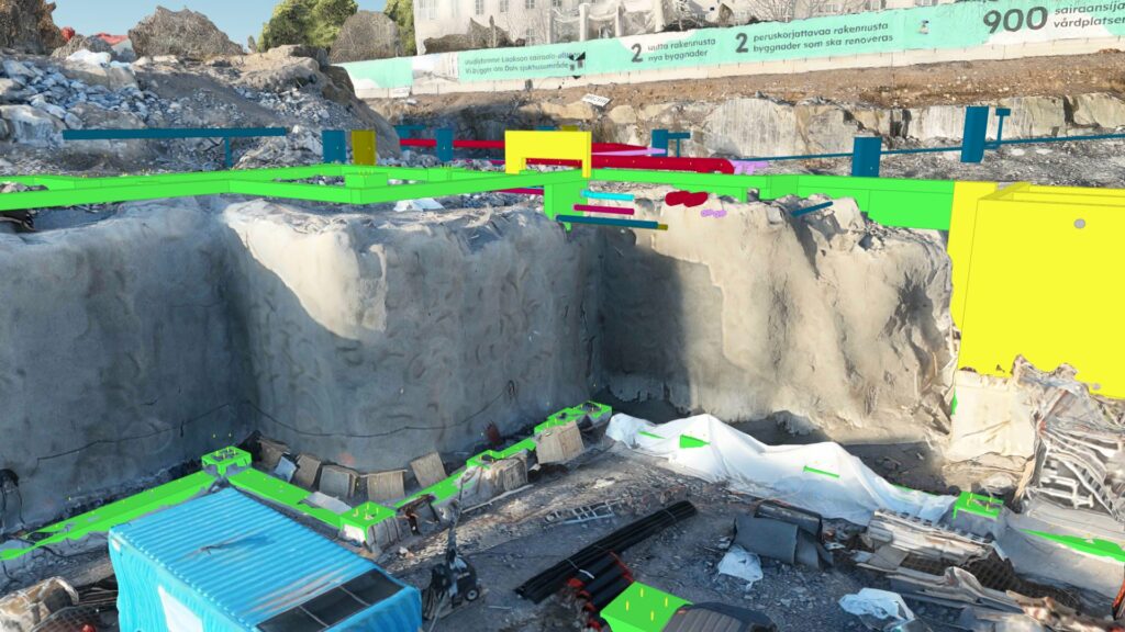 BIM and photogrammetry data from the construction site are visualized in Vektor.io.