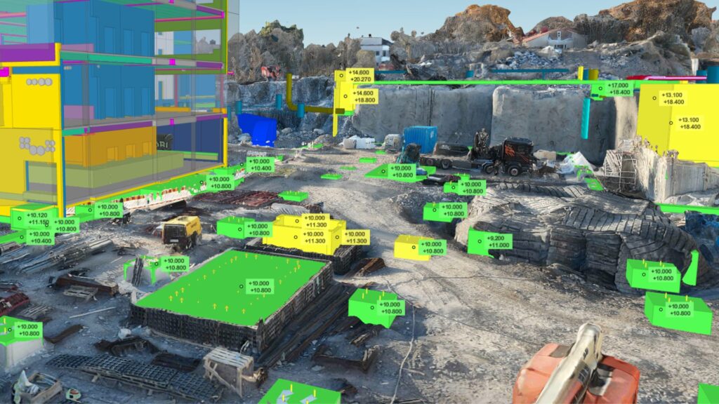 BIM and photogrammetry data including measurements of the construction elements