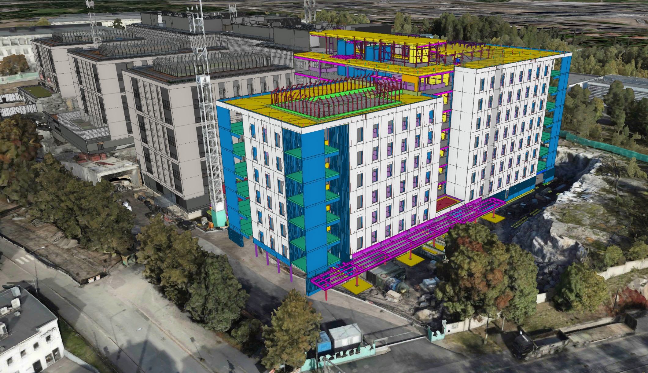 Laakso Hospital BIM model combined with environmental data and construction phase information